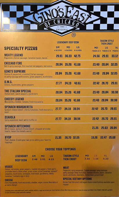 Menu Gino's East - 1