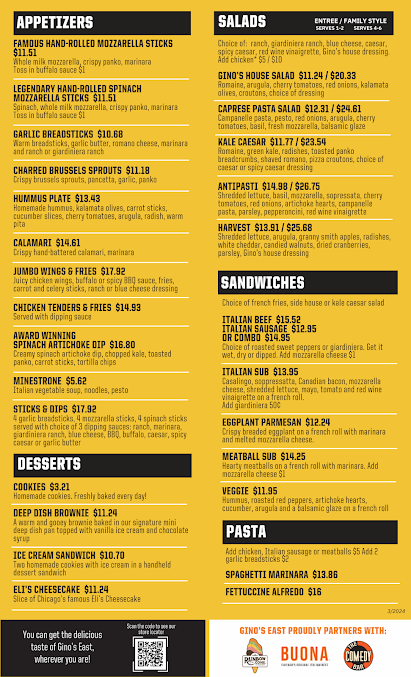 Menu Gino's East - 2