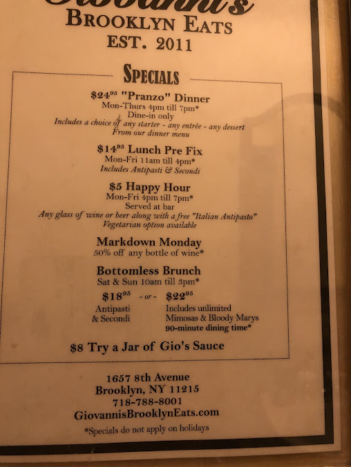 Menu Giovanni's Brooklyn Eats - 9