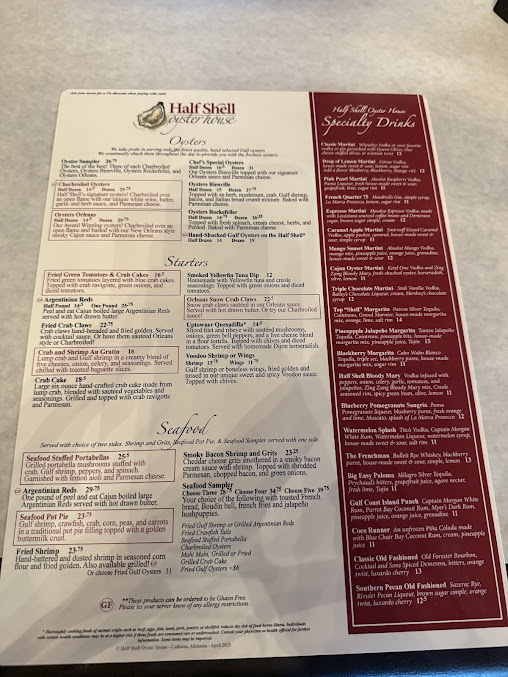 Menu Half Shell Oyster House - 2