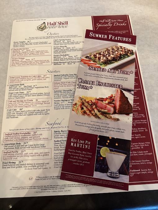 Menu Half Shell Oyster House - 5