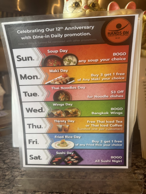 Menu Hands On Thai Sushi Irving Park Rd - 0