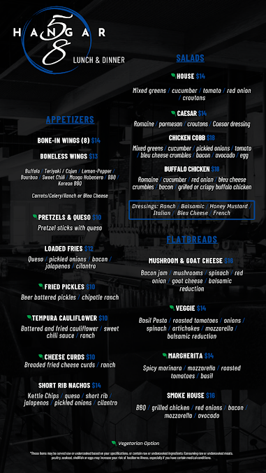Menu Hangar 58 Sports Bar And Grill - 1