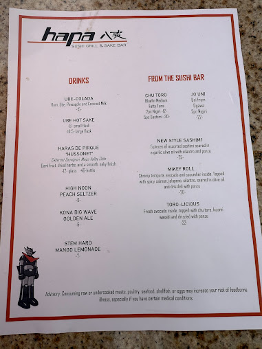 Menu Hapa Sushi Grill And Sake Bar - 0