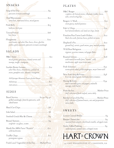Menu Hart And Crown Tavern - 0