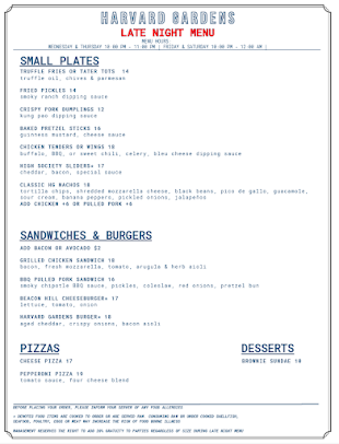 Menu Harvard Gardens - 1