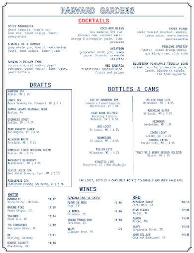 Menu Harvard Gardens - 3
