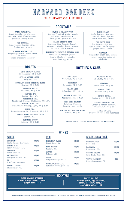 Menu Harvard Gardens - 5