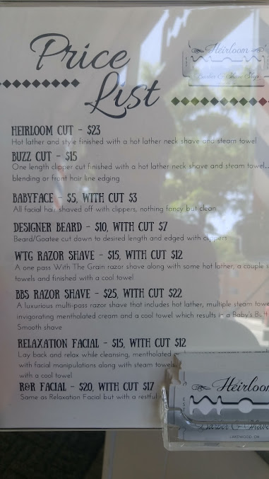 Menu Heirloom Barber Shave Shop - 0