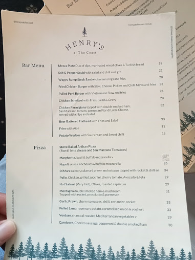Menu Henry's At The Coast - 1