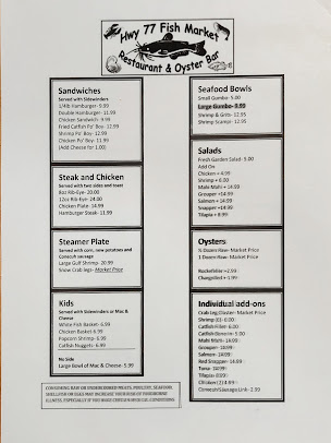 Menu Highway 77 Fish Market Restaurant Llc - 0