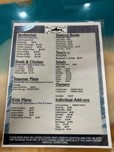 Menu Highway 77 Fish Market Restaurant Llc - 1