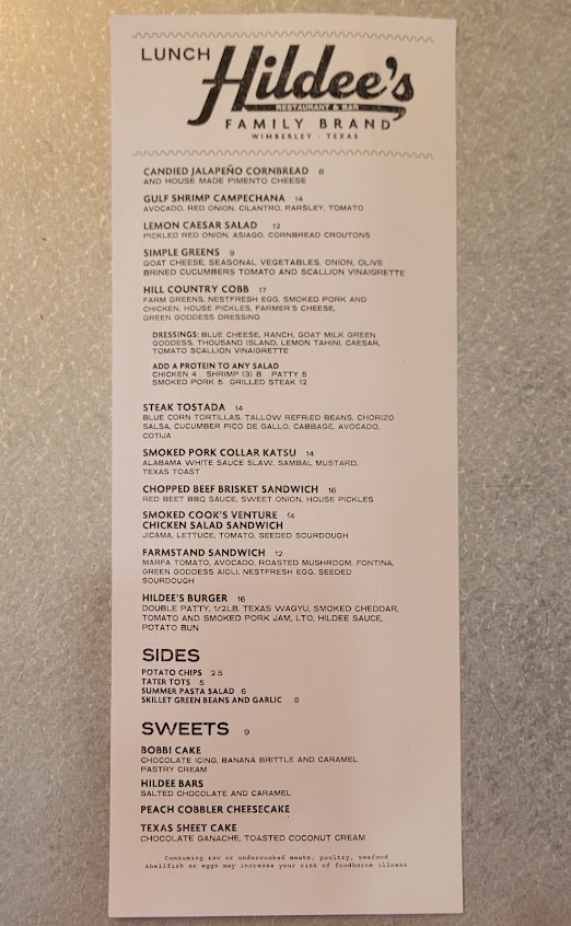 Menu Hildees On The Square - 1