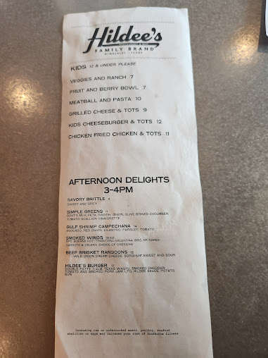 Menu Hildees On The Square - 2