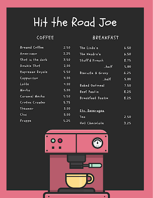 Menu Hit The Road Joe - 0