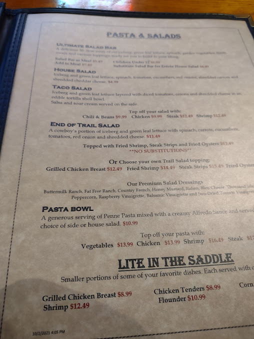 Menu Hitch N Post Restaurant - 1
