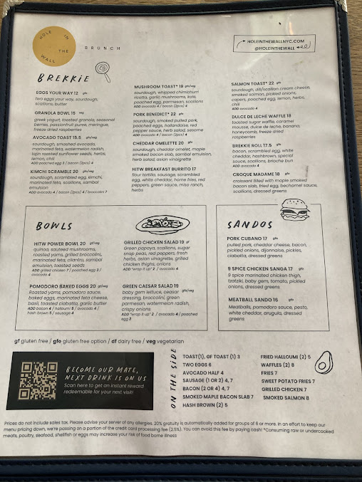 Menu Hole In The Wall - Fidi - 1
