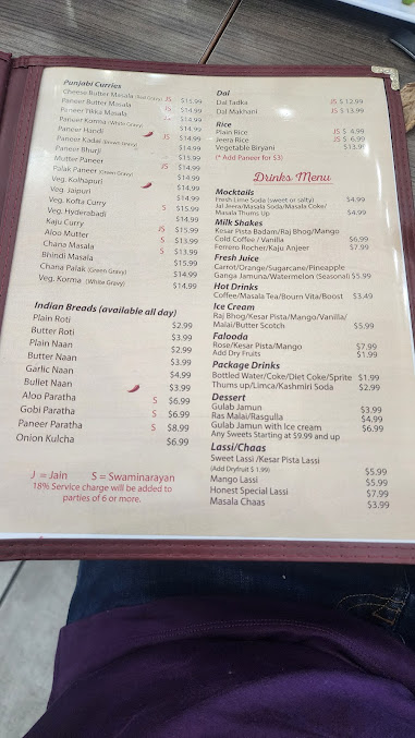 Menu Honest Indian Vegetarian Restaurant Austin - 0