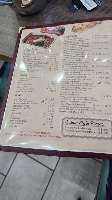 Menu Honest Indian Vegetarian Restaurant Austin - 3