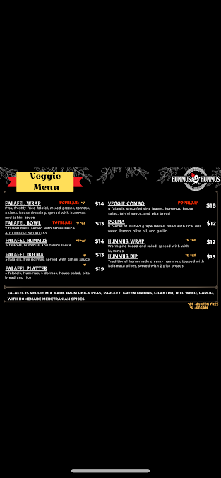 Menu Hummus Hummus Middle Eastern Cuisine Catering - 1
