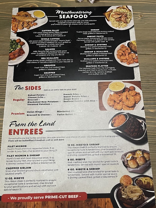 Menu Hunts Seafood Restaurant Oyster Bar - 0