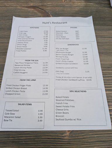 Menu Hunts Seafood Restaurant Oyster Bar - 1