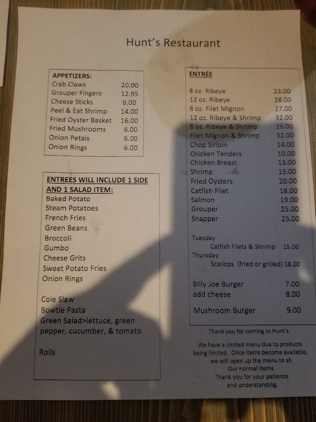 Menu Hunts Seafood Restaurant Oyster Bar - 4