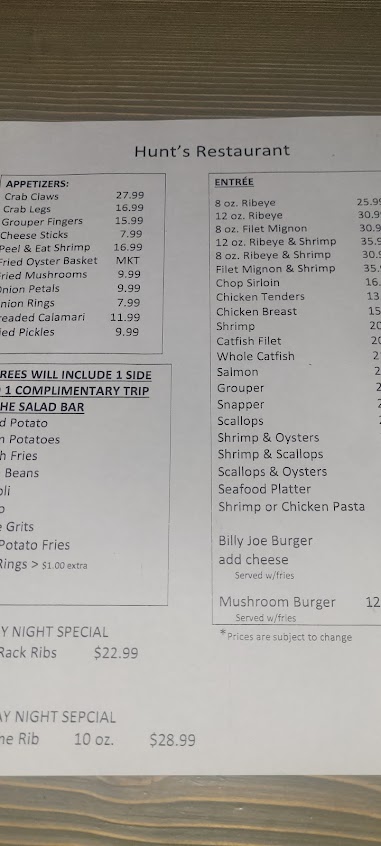 Menu Hunts Seafood Restaurant Oyster Bar - 5
