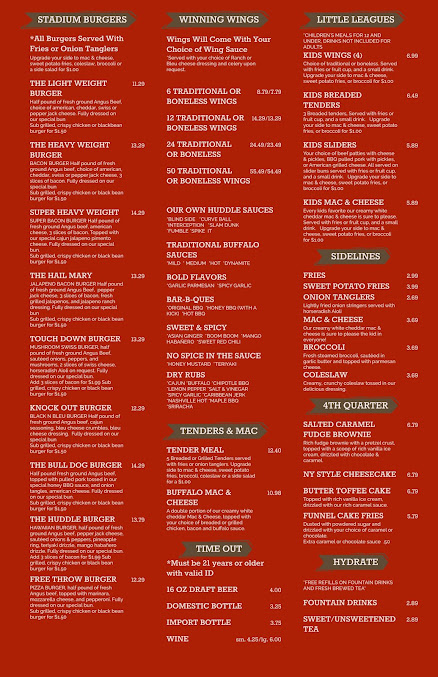 Menu Hurley Huddle Sports Grill - 0