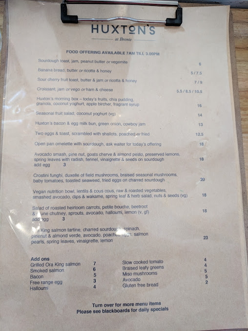 Menu Huxton's At Bronte - 8
