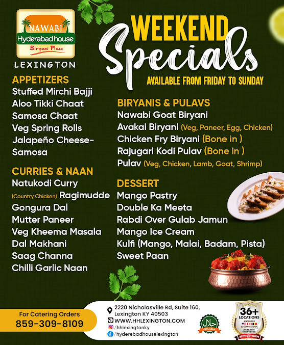 Menu Hyderabad House Lexington Indian Cuisine - 0
