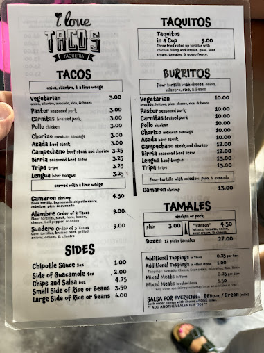 Menu I Love Tacos Taqueria - 1