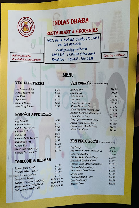 Menu Indian Dhaba Restaurant Groceries - 0