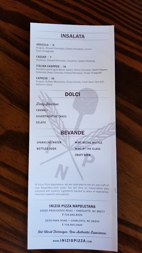 Menu Inizio Pizza Napoletana Dilworth - 4