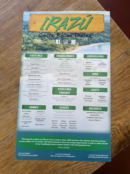 Menu Irazu Costa Rican Restaurant & Catering - 1