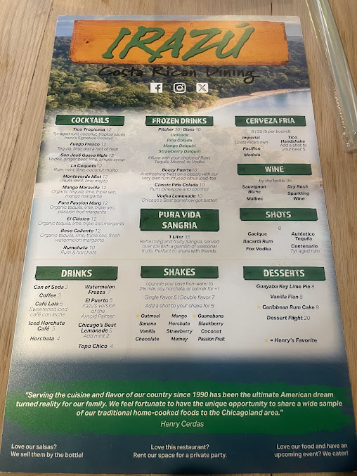 Menu Irazu Costa Rican Restaurant & Catering - 4