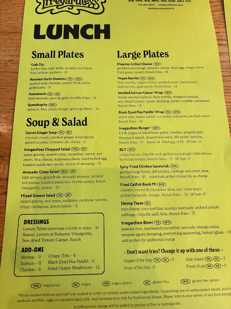 Menu Irregardless - 0