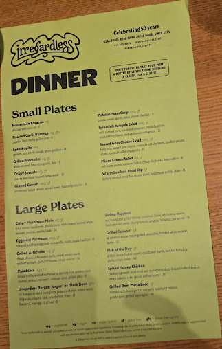 Menu Irregardless - 1