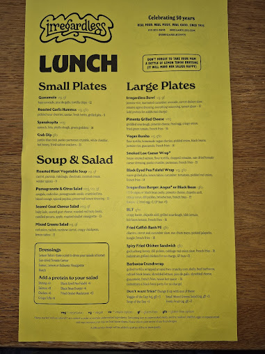 Menu Irregardless - 3