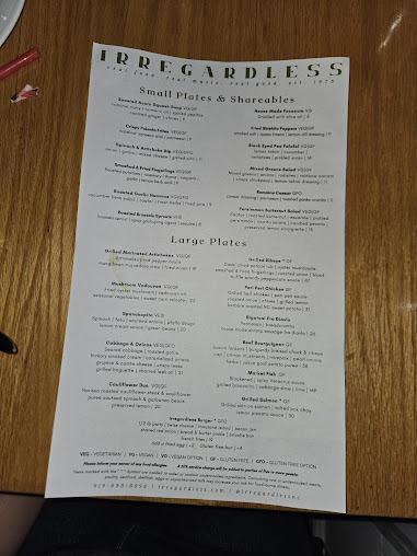 Menu Irregardless - 10