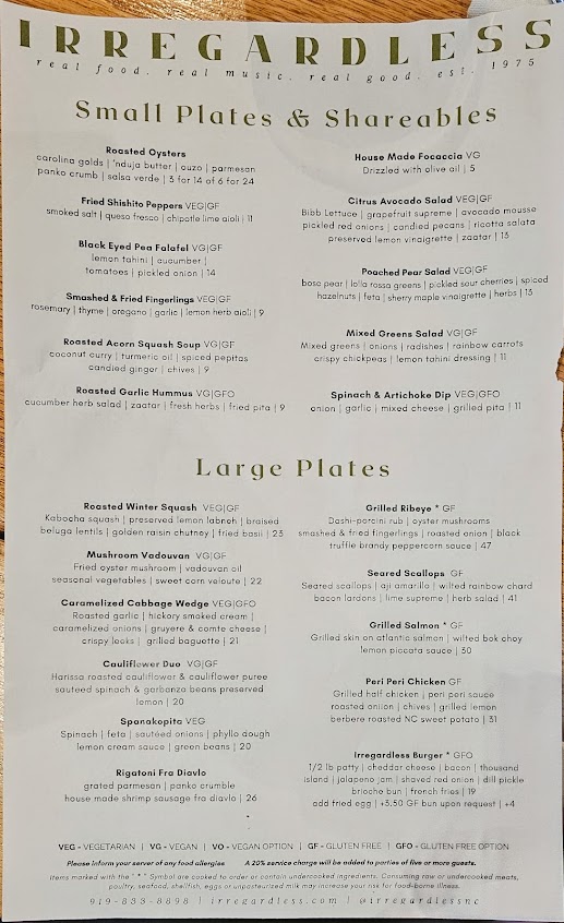 Menu Irregardless - 18