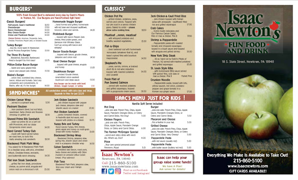 Menu Isaac Newtons Bar Restaurant - 2