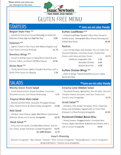 Menu Isaac Newtons Bar Restaurant - 6