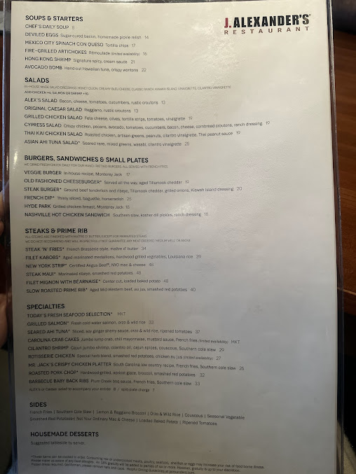 Menu J Alexanders Restaurant Palm Beach Gardens - 5