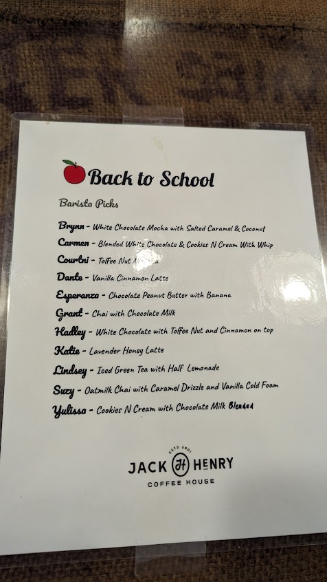Menu Jack Henry Coffee House - 1