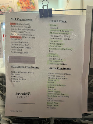 Menu Jasmin & Olivz Mediterranean - Ncsu - 0