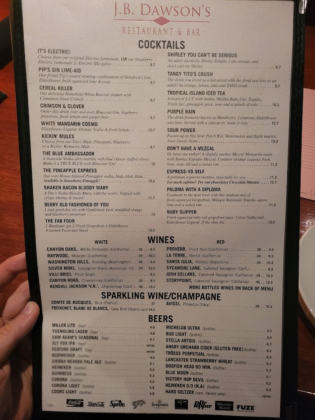 Menu Jb Dawsons Restaurant Bar - 0