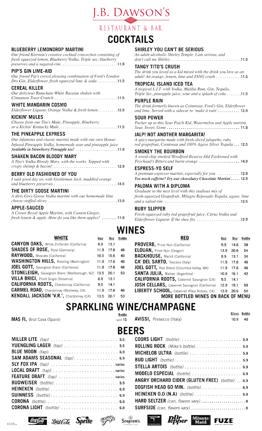 Menu Jb Dawsons Restaurant Bar - 13
