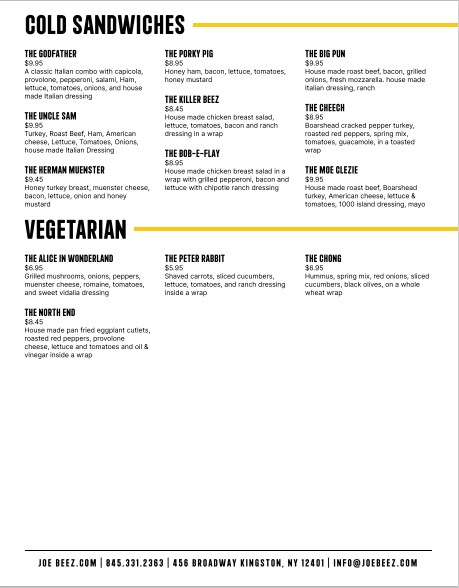 Menu Joe Beez - 7