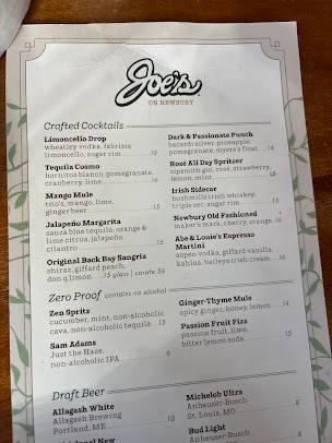 Menu Joe’s On Newbury - 0